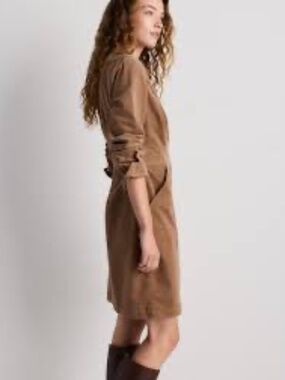 Quince Stretch Corduroy Mini Shirt Dress, Organic Cotton Size S NWOT